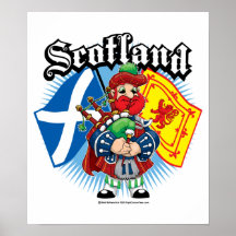 Scotland Flags and Piper Poster