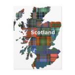 Scotland Map Multi Tartan postcards