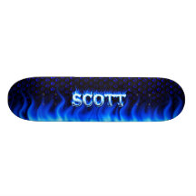 Scott skateboard blue fire and flames design
