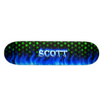 Scott skateboard blue fire and flames design
