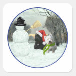 Scottie and Westie with Snowman Square Sticker