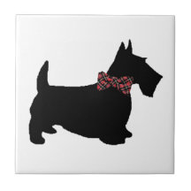 Scottie Dog in Plaid Bow Tie Ceramic Tiles