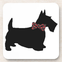 Scottie Dog in Plaid Bow Tie Coaster