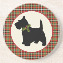 Scottie Dog Scotch Plaid Christmas Drink Coasters
