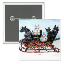 Scottie Sleigh Ride Pinback Buttons