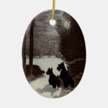 Scotties on Surreal Winter Night Christmas Tree Ornaments