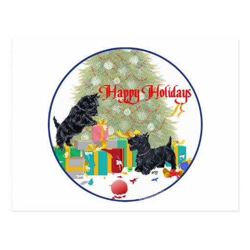 Scotties Sort the Christmas Gifts Postcards
