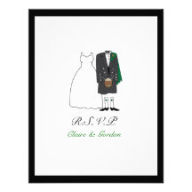 Scottish Kilt Bride & Groom Wedding RSVP Personalized Announcements