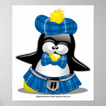 Scottish Penguin Blue Poster