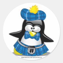 Scottish Penguin Blue Round Stickers