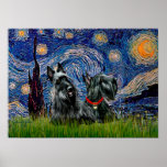 Scottish Terrier (two black) - Starry Night posters