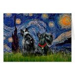 Scottish Terrier (two blk) - Starry Night Greeting Card