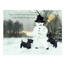 Scottish Terriers Build a Snowman Post Cards