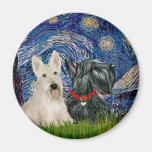 Scottish Terriers (two-BW) - Starry Night Fridge Magnets