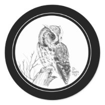 Screech Owl Sticker in pencil