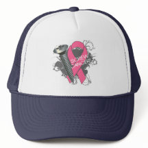 Breast Cancer on Screw Cancer Grunge Breast Cancer Mesh Hats