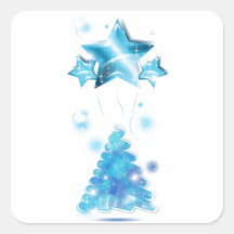 Scribble Christmas Tree with stars balloons Square Sticker