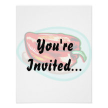 Scribbled red pepper on blue circle personalized invites