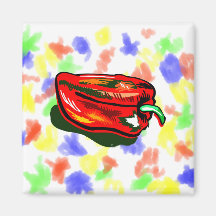 Scribbled red pepper refrigerator magnets
