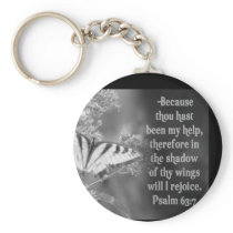 SCRIPTURE PSALM 63:7 W/ BUTTERFLIES KEY CHAINS
