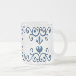 Scrolled Hearts frosted glass mug rich blue