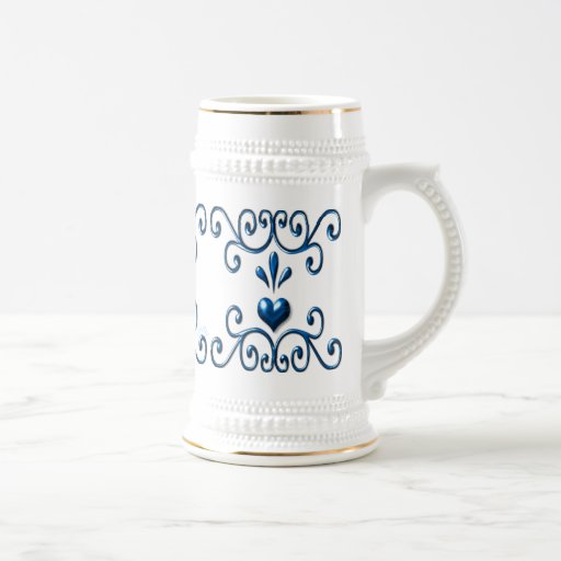 Scrolled Hearts stein rich blue Coffee Mug