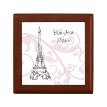 Scrolls and Eiffel Tower - Pink Jewelry Box