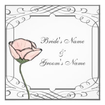 Scrollwork and Pink Flower Wedding Invitation