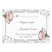 Scrollwork and Pink Flower Wedding RSVP Card Personalised Invitation