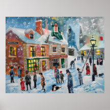 Scrooge A Christmas Carol winter snow scene ghosts Print
