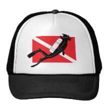 SCUBA Dive Flag With Male SCUBA Diver Hat