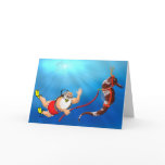 Scuba Diving Santa & Seahorse Christmas Card