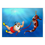 Scuba Diving Santa & Seahorse Christmas Card