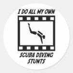 Scuba Diving Stunts Round Stickers