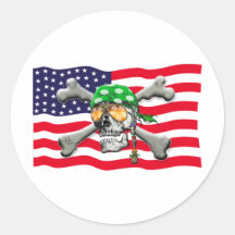scull cross bones USA American Pirate Round Sticker