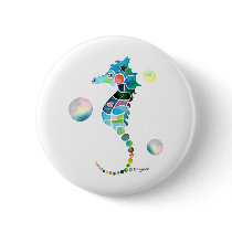 Sea Horse with Bubbles Pinback Button