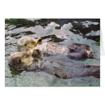 Sea Otters Holding Hands Greeting Card