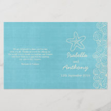 Sea star & swirls blue cream wedding programs full color flyer