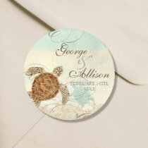 Sea Turtle Coastal Beach - Wedding Sticker Seal