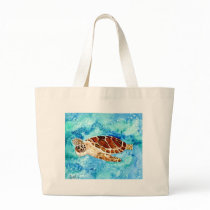 sea turtle marine sealife watercolor painting tote bags