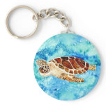 sea turtle marine sealife watercolor painting keychains
