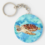 sea turtle marine sealife watercolor painting keychains