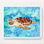sea turtle marine sealife watercolor painting mousepads