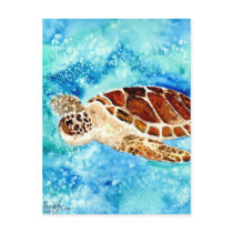 sea turtle marine sealife watercolor painting