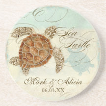 Sea Turtle Modern Coastal Ocean Beach Swirls Style Beverage Coaster