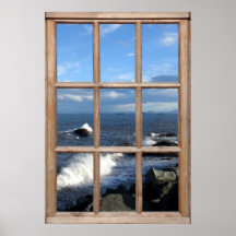 Sea View from a Window with Breaking Waves Print
