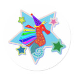 seahorse party labels round stickers