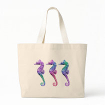 Seahorses in Blue Purple and Green Tote Bags