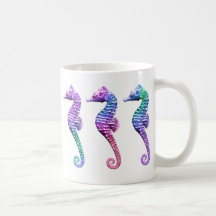 Seahorses in Blue Purple and Green Coffee Mugs