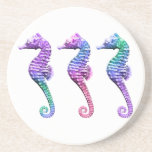 Seahorses in Blue Purple and Green Drink Coaster